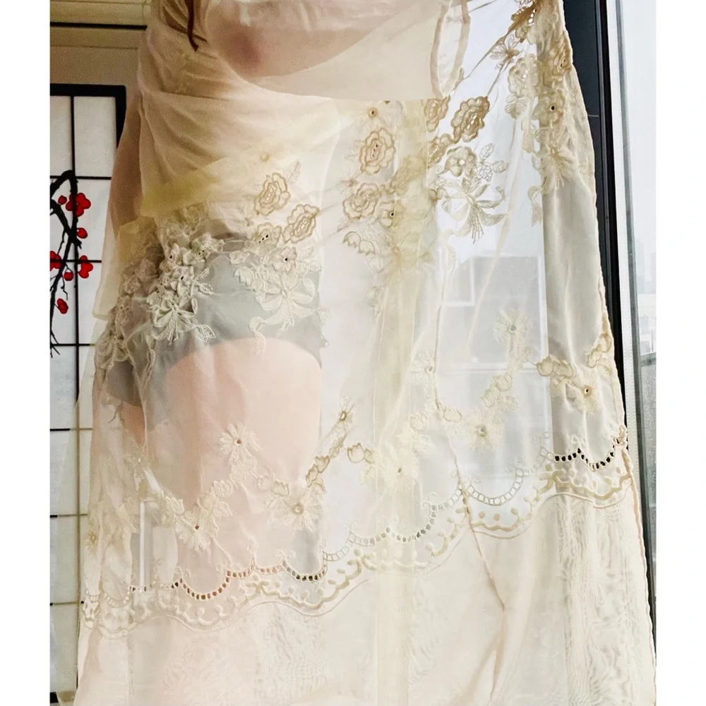 McClintock Sheer Sleeve Floral Embroidery Long Intimates - Picture 11 of 14